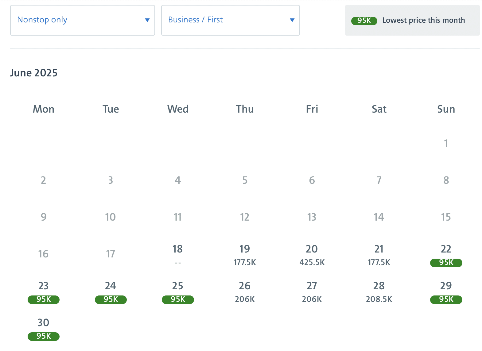 AAdvantage award calendar